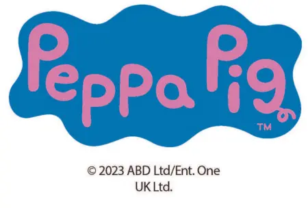 Pinker Schriftzug "Peppa Pig" auf blauem Hintergrund
